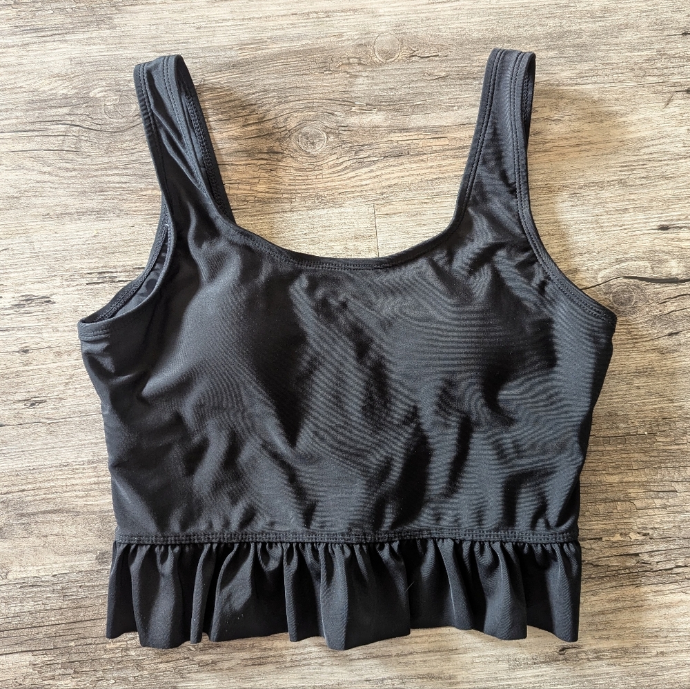 3/$21 Black Ruffled Women's Swimsuit Tankini Top Sz S